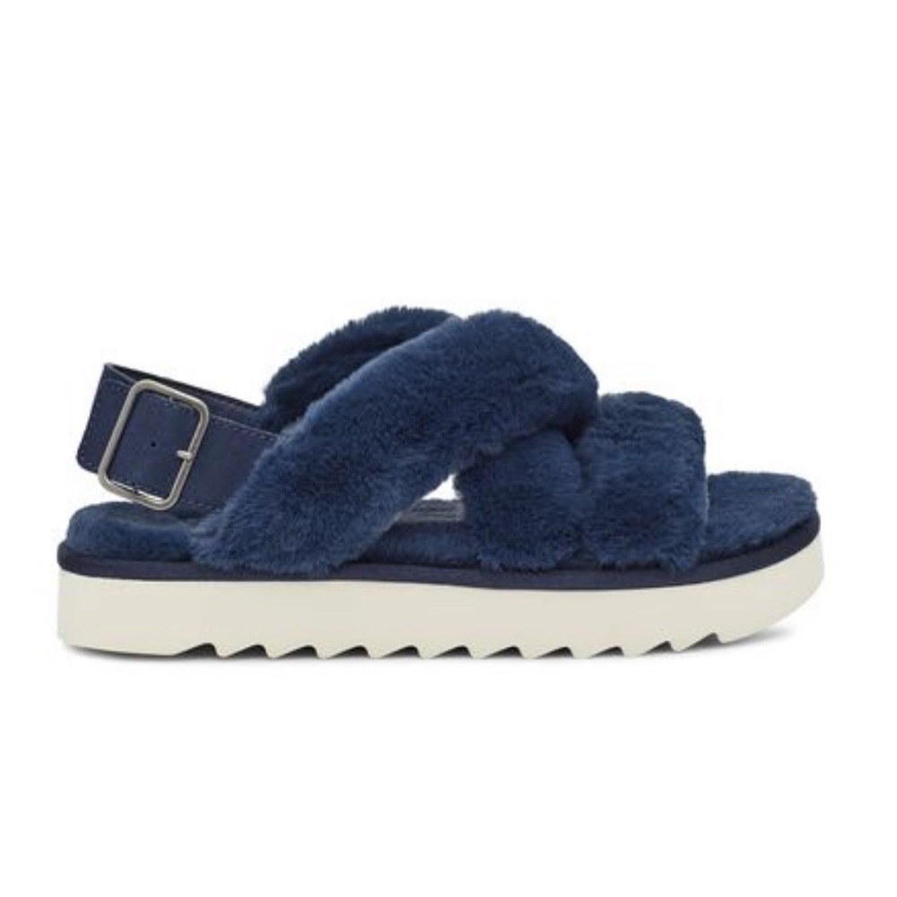 NWT AND BOX Koolaburra by UGG Women's Fuzz-ee Flat Sandal. Insignia blue